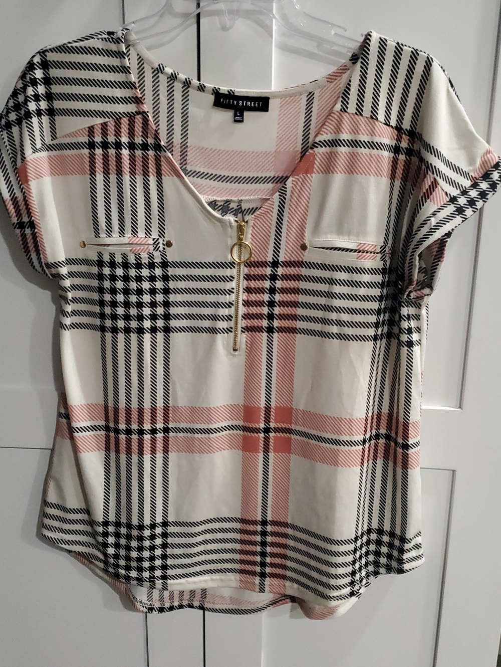 Fifth Street Women's Pink Plaid Zip-Front Blouse